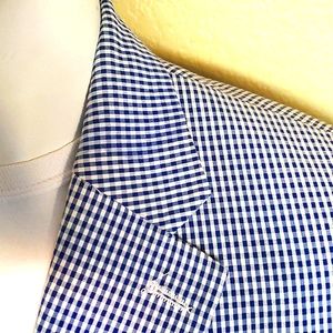 CHAPS Mens 44 R Blazer Sport Coat Blue Gingham Lined